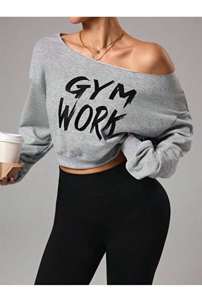 OVER HEAD Hanorac cu imprimeu pentru femei, cu guler bărcuță, pentru antrenam...