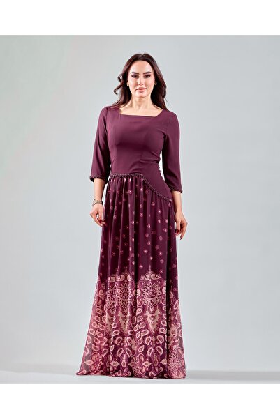 Opera Fashion فستان كريب بتطريز يدوي وتنورة شيفون مزخرفة