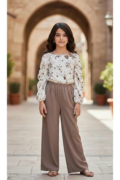 Rawai Roma Girls' two-piece set: floral top and wide-leg pants