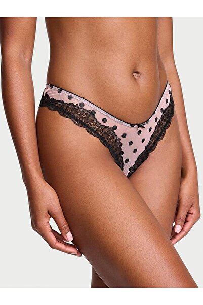 Victoria's Secret Tease Transparan Puantiyeli Derin Bacak Kesim Tanga