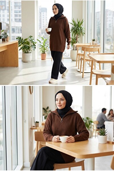 Kirazca Butik Women's Zippered Knitwear Tunic Sweater