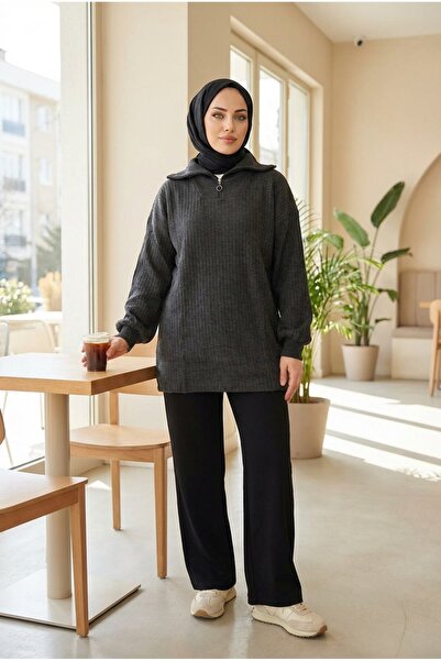 Kirazca Butik Women's Zippered Knitwear Tunic Sweater