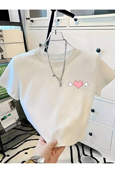 Velostra Women's Heart Printed Basic Daily Use Slim Fit T-Shirt