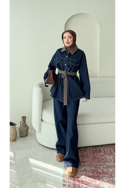 Miraydın Butik Women's Buttoned and Belted Denim Two-Piece Set M61839 - Jeans
