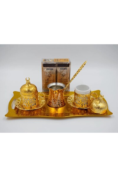 E orient Ottoman Patterned Turkish Coffee Cup Set – Presentation Set for 2 People with Coffee Pot