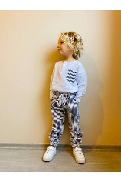 ARBİ kids Costum de sărbătoare pentru băieți, cu pantaloni în dungi, top eleg...