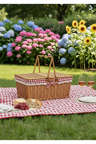 Nuha Home Hasır Dikdörtgen Piknik Sepeti