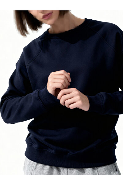 EFFRENATU Unisex Navy Blue Basic Sweatshirt Crew Neck Relaxed Fit Casual Spor...