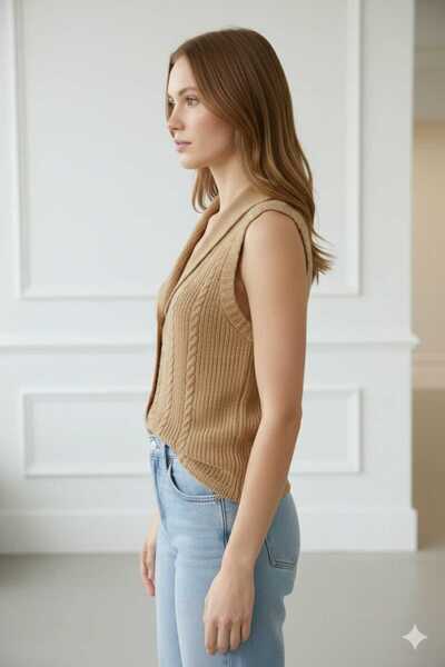 mamizya Hair Braided Button Detail Tricoted Women's Stylish Vest