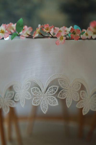 Yakacihome Leaf Laced Gardenia Linen Washable Stain Resistant 40X140 cm Runner