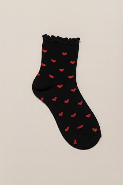 Disela Bambu Dikişsiz Küçük Kalpli Fırfırlı Soket Çorap