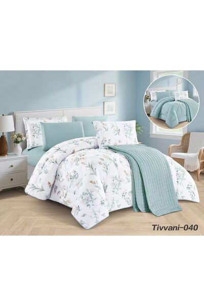 Asia مفرش سرير مزدوج صيفي فخم عرائسي+لحافين - طقم 7 قطع - لحاف نفرين