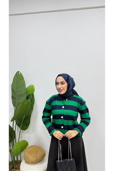 modadeywearst Striped Cardigan / Green Navy Blue