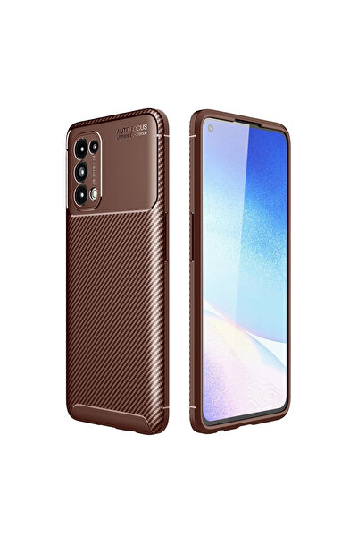 eco port حافظة اوبو رينو 5 بغطاء كربون بتركيز تلقائي - بني