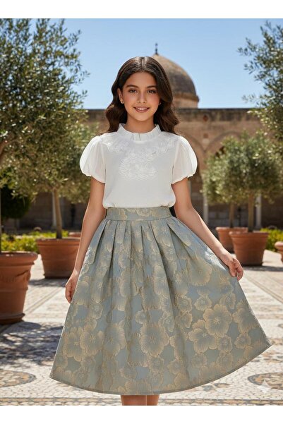Rawai Roma Luxury girls' set: Lace blouse and jacquard skirt