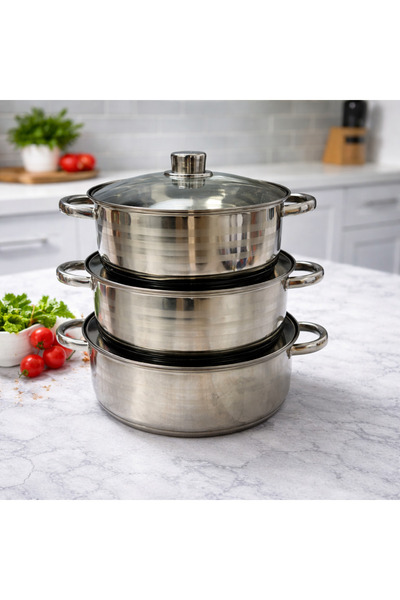 OEM Set Oale Inox 6 Piese cu Capace din Sticlă- Vase Gătit Inox Premium