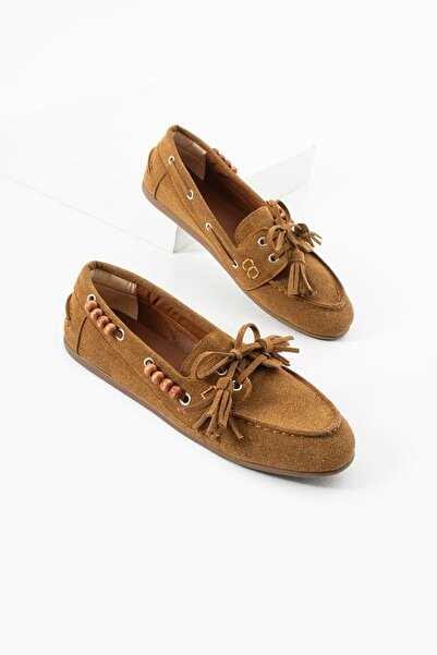 diclepolat Women's Tan Suede Loafer Shoes with Tassels and Laces, Casual Mocc...