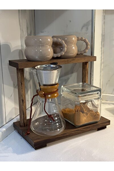 Atölye155 Çift Katlı Tezgah Üstü Düzenleyici Raf | Akasya Renk Masif Ahşap Mu...