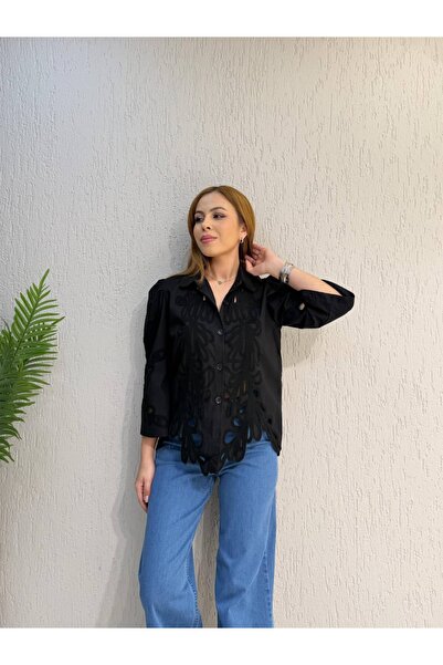 İrka Moda Lazer Kesim İşlemeli Gömlek