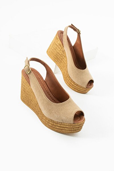 diclepolat Sandale de damă bej cu toc pană, cu platformă înaltă, cu curea la ...