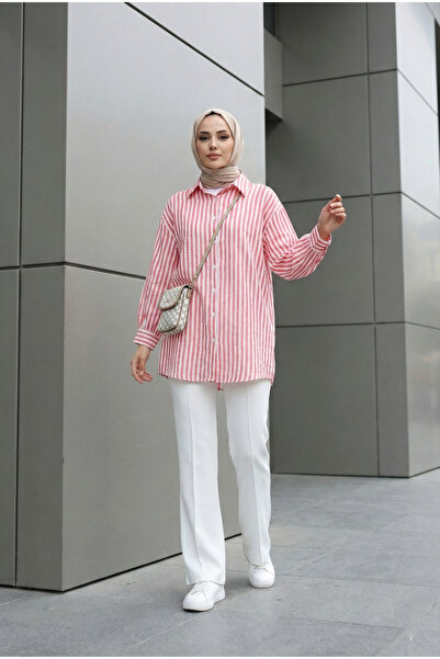 MODAQU Striped Linen Shirt - Red