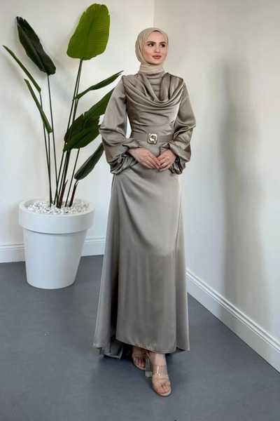 Şulemoda Giyim Degaje Satin Dress Mink