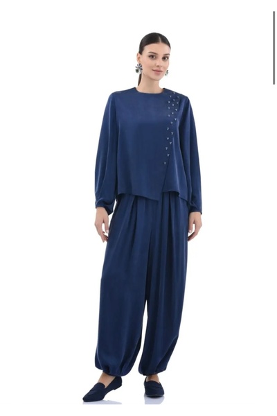 Zems Taş Detaylı Cupro Şalvarlı Takım
