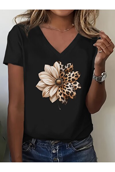 Deocept Mix Heart Printed Women's Sleeveless V-Neck Relaxed Fit T-Shirt