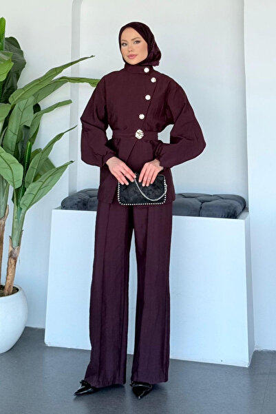 Hazamoda طقم أليا مودال باللون الأحمر الداكن