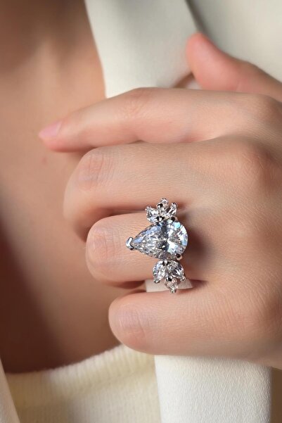 MorMajor Silver MOZANİT 3LÜ DAMLA LARGE GÜMÜŞ YÜZÜK