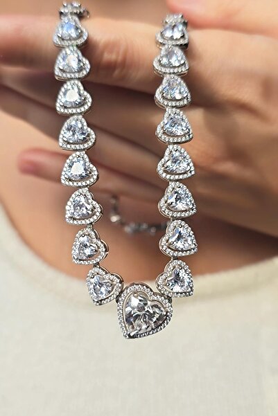 MorMajor Silver PREMİUM KALPLİ MOZANİT GÜMÜŞ KOLYE