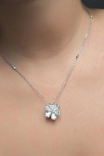 MorMajor Silver İTHAL MOZANİT ÇİÇEKLİ GÜMÜŞ KOLYE