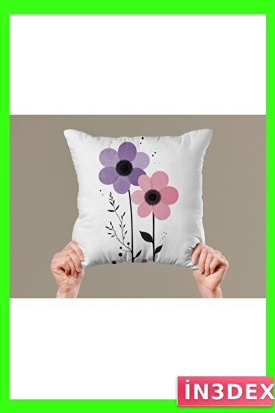 İN3DEX Pink Lilac Flower Patterned Decorative Pillowcase