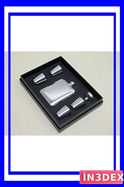 İN3DEX Stainless Steel Travel Flask and 4 Shot Glasses Set