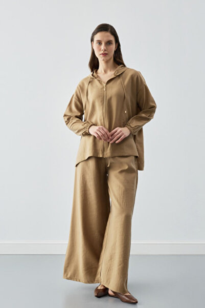 Balenbi Tnsel Fabric Hooded Zippered Oversize Hijab Wide Leg Pants Set 1188 –...