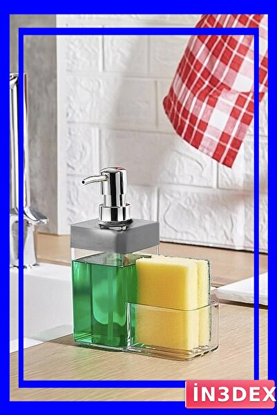İN3DEX Liquid Soap Dispenser with Sponge Storage Container in Gray Color