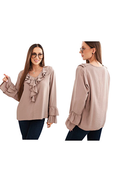 Kesi Bluzka damska z wiskozy z falbanami i długim rękawem fango