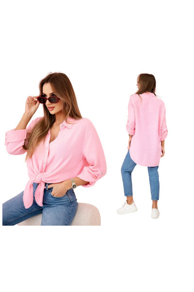 Kesi Cukierkowy róż koszula damska bawełniana muślinowa oversize