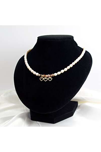 BLACK SWAN Bijoux Colier din perle naturale de cultura si 3 inimioare pandant...