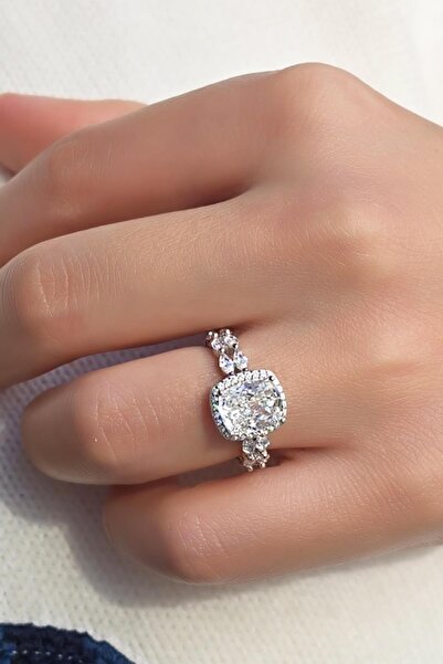 MorMajor Silver MOZANİT DİKDÖRTGEN TAŞLI GÜMÜŞ YÜZÜK