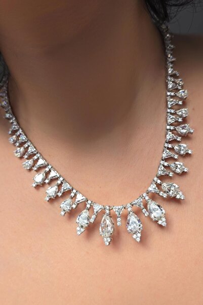 MorMajor Silver İTHAL MOZANİT MARKİZ PREMİUM GÜMÜŞ KOLYE