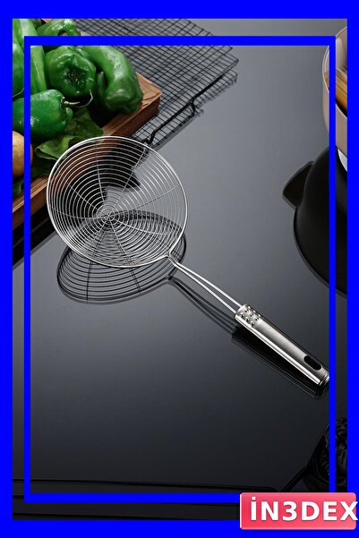 İN3DEX مصفاة من الفولاذ المقاوم للصدأ بمقبض طويل قطرها 14 سم