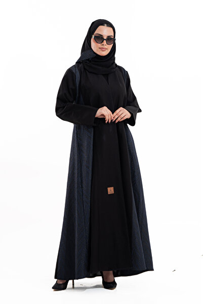 Hasnaa Abaya Israa's abaya with navy blue jacquard