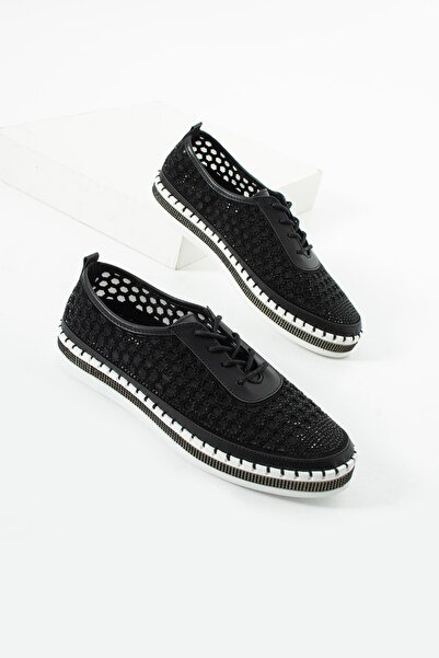 diclepolat Women's Black Lace-Up Sports Shoes with Mesh Detail, Breathable Ca...