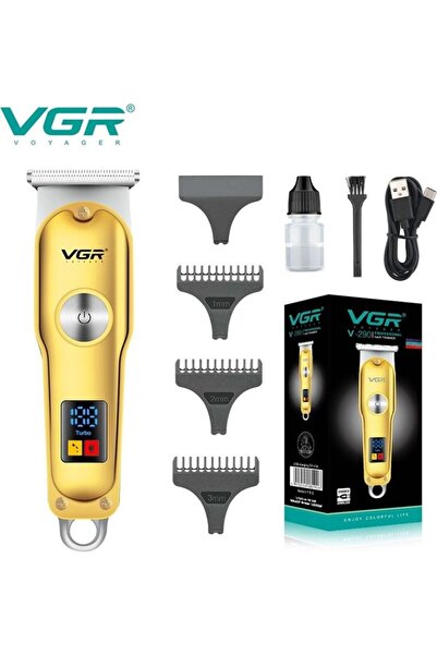 VGR ماكينة تشذيب الشعر واللحية الاحترافية اللاسلكية باللون الذهبي