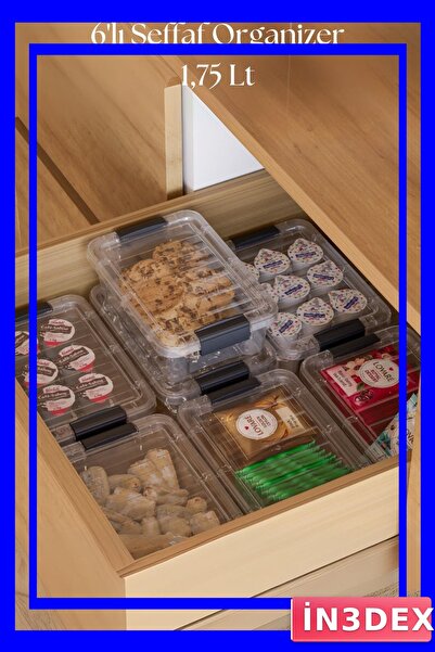 İN3DEX Transparent Plastic Storage Box Set 6 Pieces 1.75 Liters