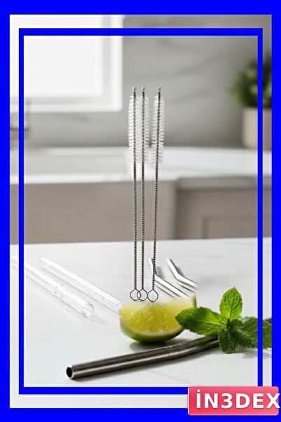 İN3DEX Stainless Steel Straw Cleaning Brush 3 Piece Set