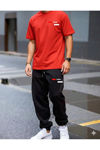 YK WEAR طقم تي شيرت وبنطلون رياضي فاخر مطبوع عليه شعار باريس للرجال / النساء