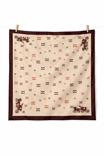 AGAPI Cream Burgundy Patterned Satin Scarf – Stylish Women's Bandana Scarf