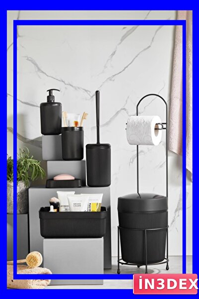 İN3DEX 7 Piece Bathroom Organization Set with Black Metal Stand